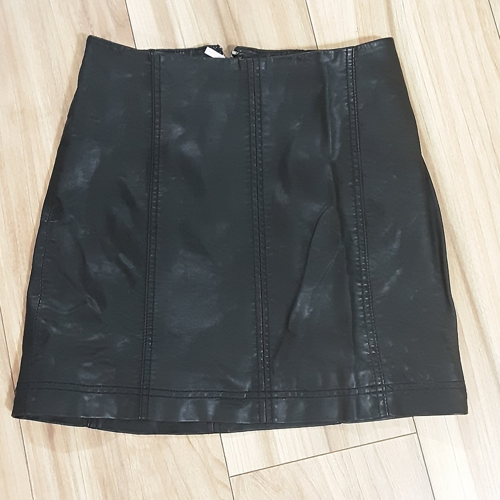 Free People Black Faux Leather Mini Skirt.